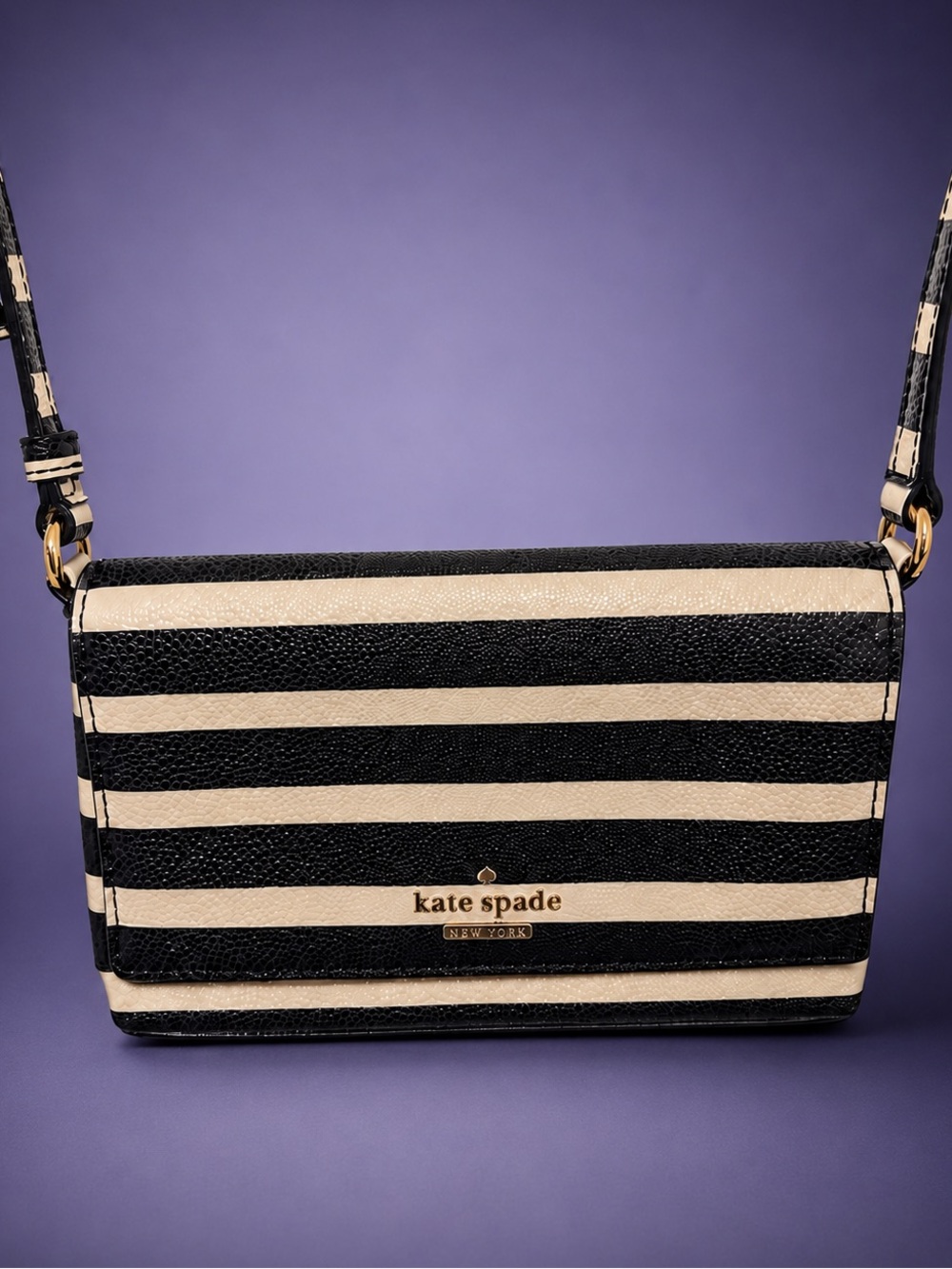 KATE SPADE New York Navy & Cream Striped Leather Crossbody Storybook Lining